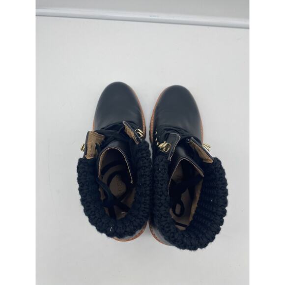 New Jack Rogers Harper Leather Lace Up‎ Hiker Knit Block Heel Boots Black Sz 10M - Picture 6 of 7